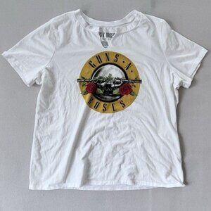 Guns N Roses White Logo Tee Womens 0X Crop Forever 21 Awesome Graphic Rock T